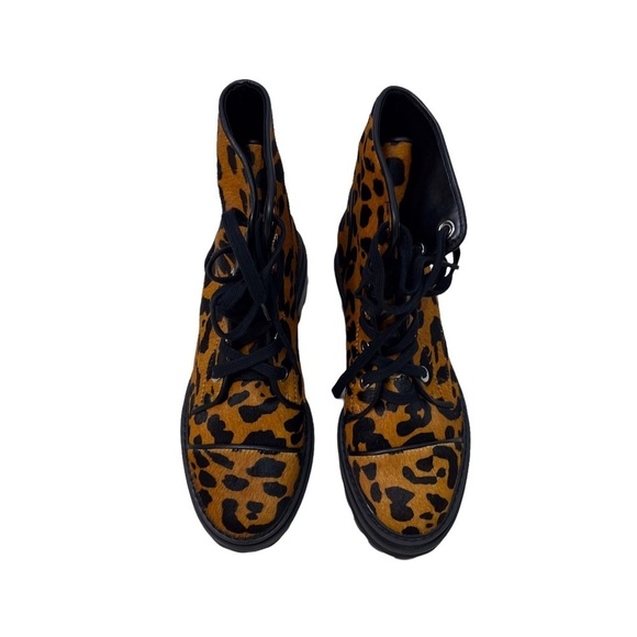 Schutz Maylova Animal Print Boots Lace Up Size 8 Leopard Print Block Heel - Picture 3 of 6
